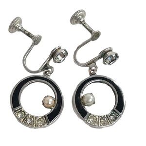 Vintage Screw Back Circular Dangles with Crystals and Pearls